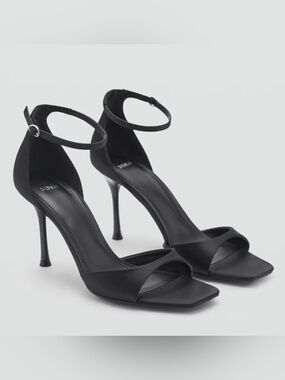 NWT MANGO MNG BLACK ANKLE CUFFED STRAPPY SANDALS HIGH HEELS SHOES SZ 41 US 9.5